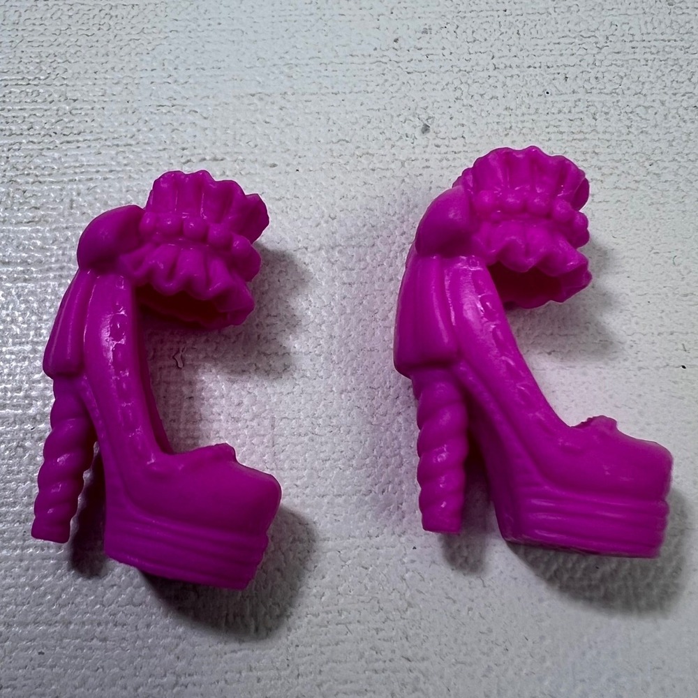 Barbie Doll Magenta Pink Ruffle Bow Platform Heels Twisted Rope High Shoes Pair